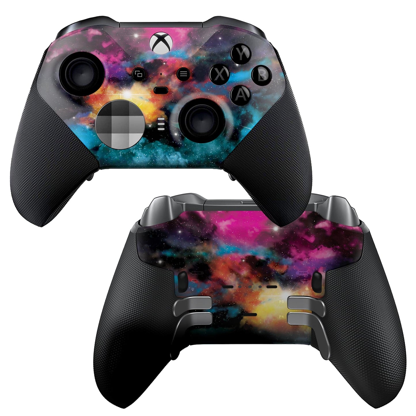 Xbox Elite Series 2 controller with galaxy hydro-dip front and black grips