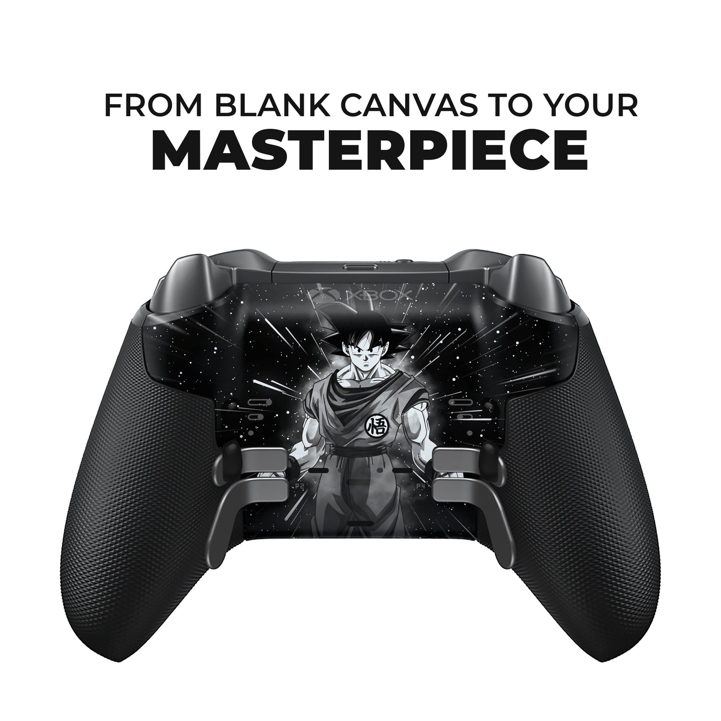 Xbox Elite Series 2 controller back view with black hydrographic character art