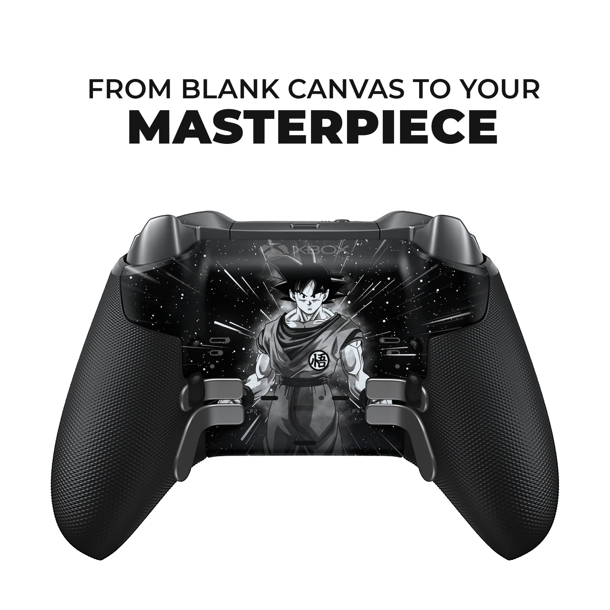 Xbox Elite Series 2 controller back view with black hydrographic character art