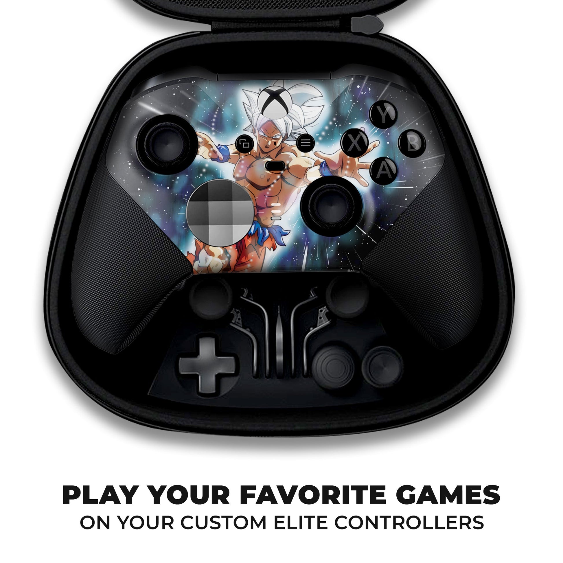Xbox Elite Series 2 controller back panel with black hydrographic art and D-pad plus shape