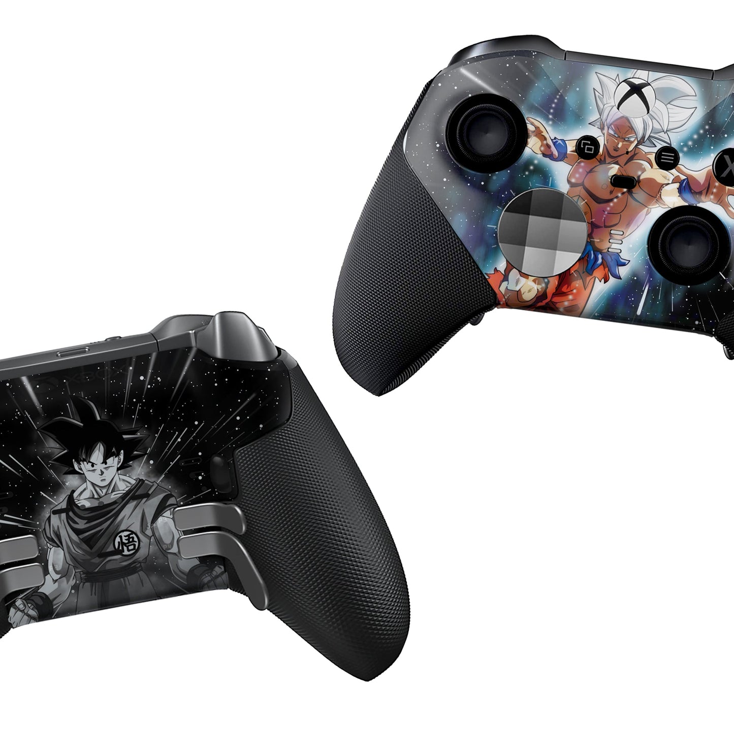 Xbox Elite Series 2 controller showing side view of black grips and front hydrographic graphic