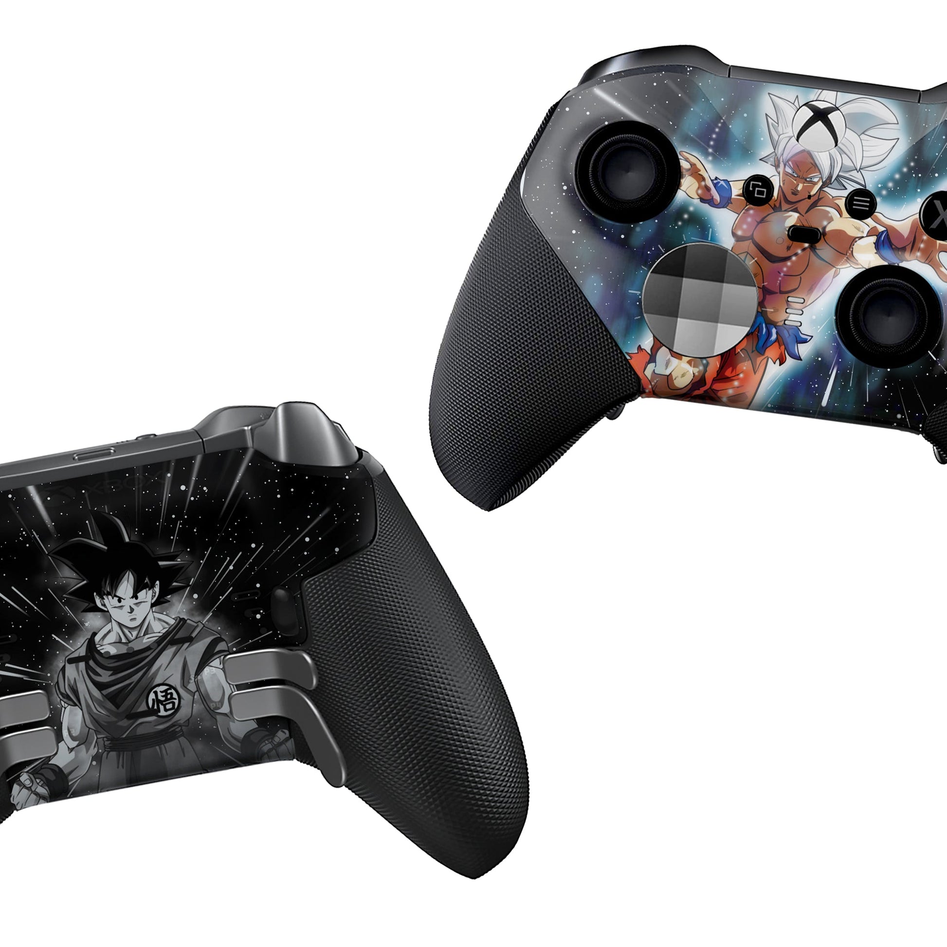 Xbox Elite Series 2 controller showing side view of black grips and front hydrographic graphic