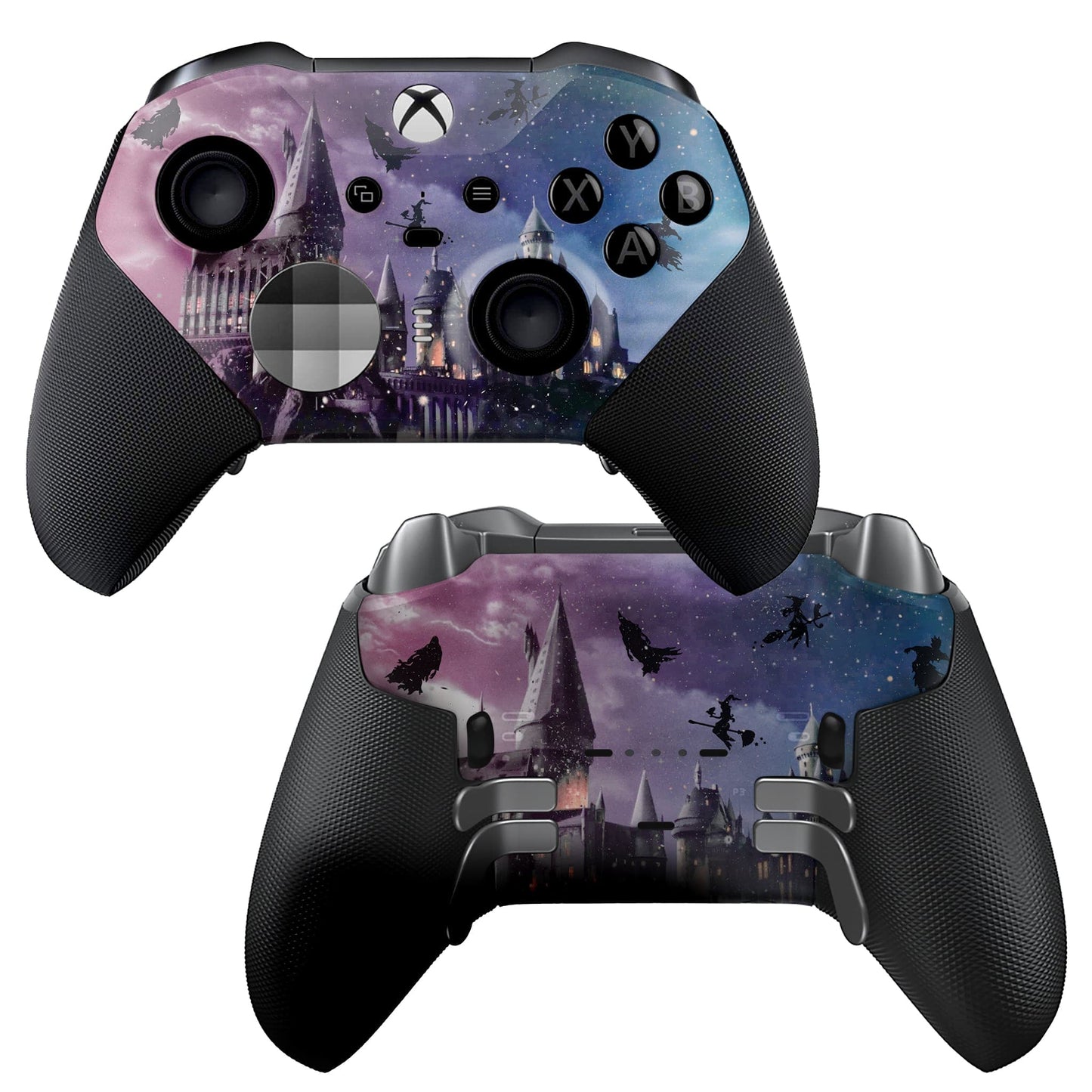 Xbox Elite Series 2 controller, purple-blue wizard castle hydro-dip and black textured grips
