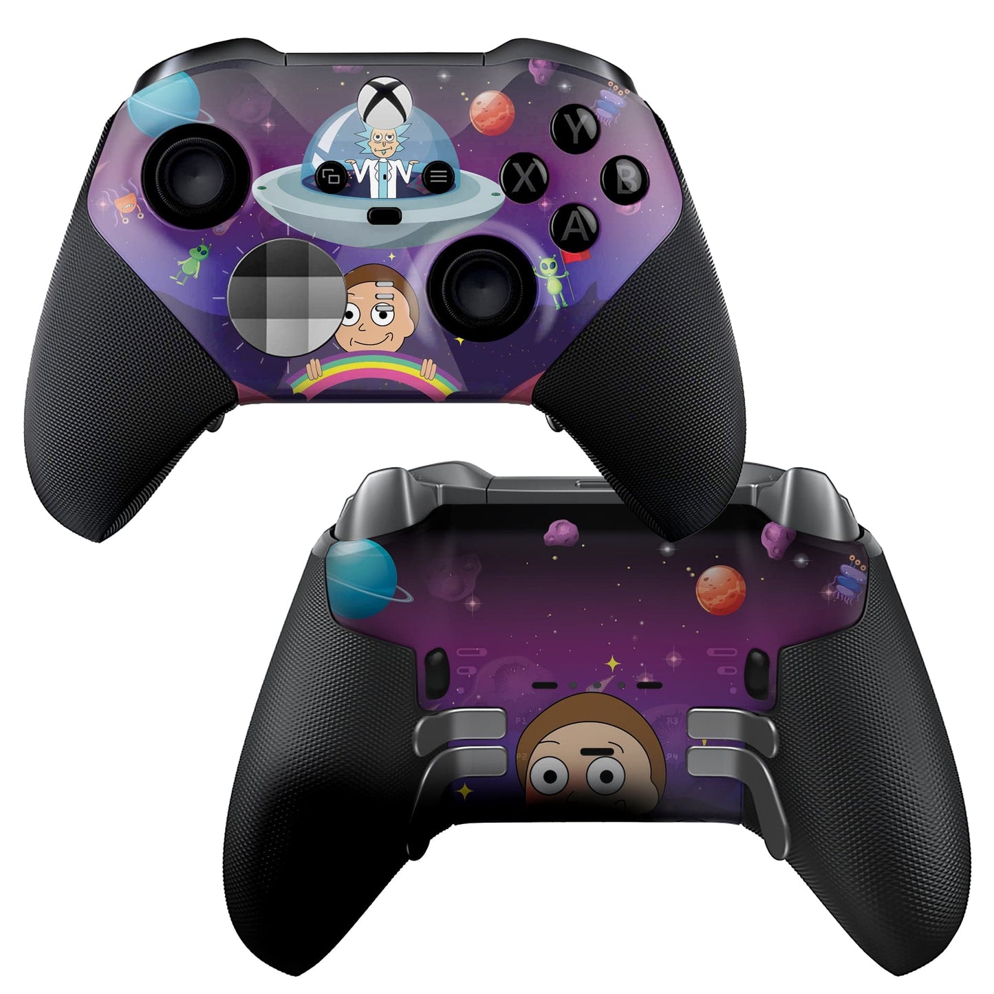 Xbox Elite Series 2 controller skin set: purple space graphic with black textured grips