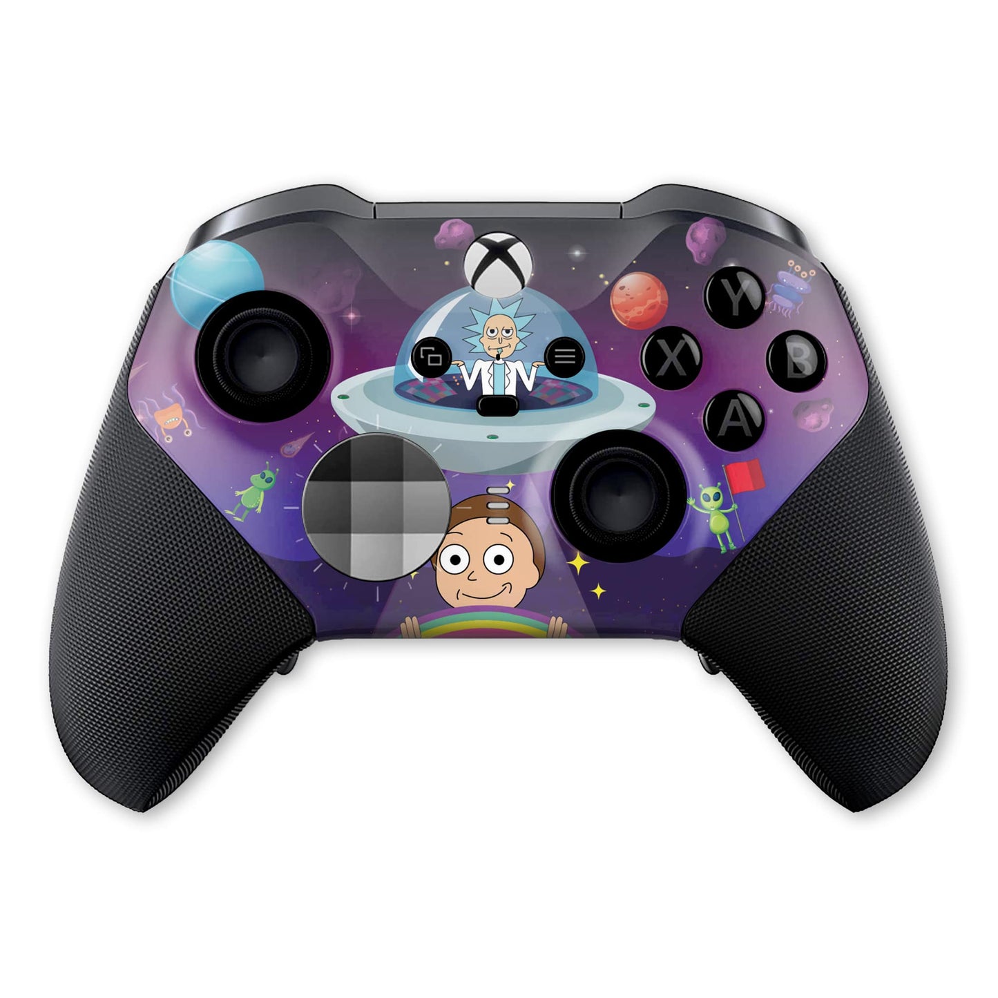 Xbox Elite Series 2 controller with purple space-themed skin and black textured grips