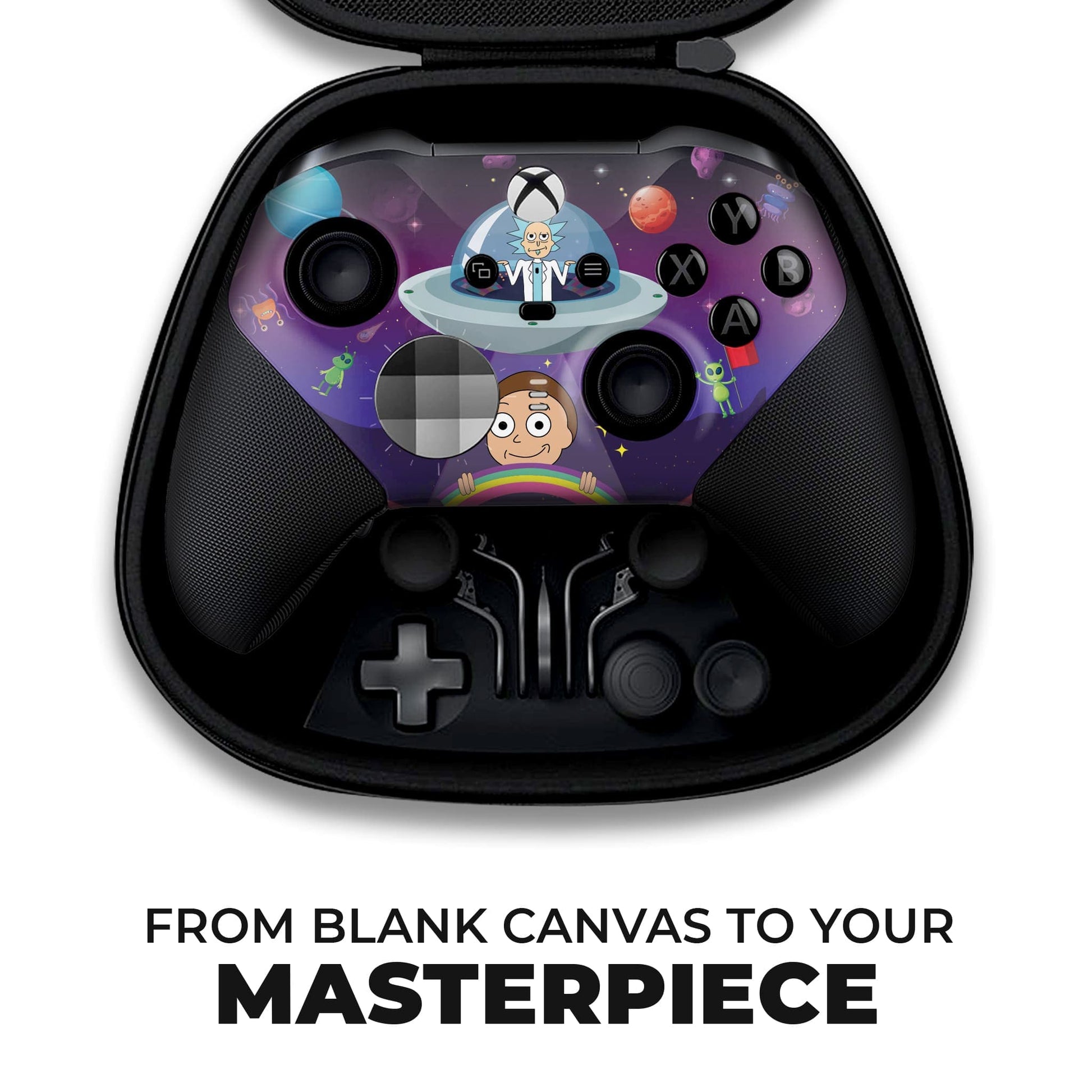 Xbox Elite Series 2 controller back with purple space skin and textured black grips
