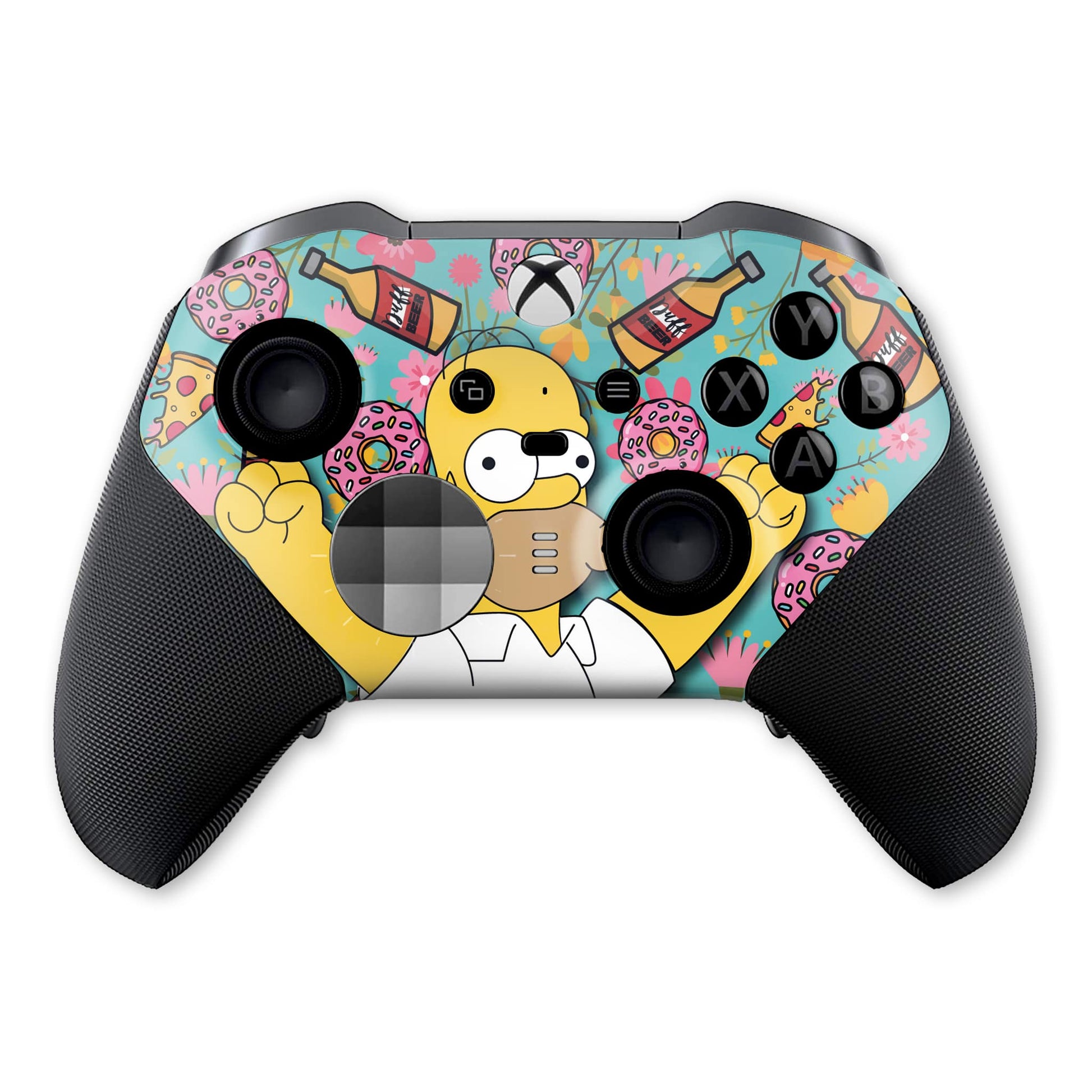 Xbox Elite Series 2 controller front showing colorful hydro-dip pattern over black grips