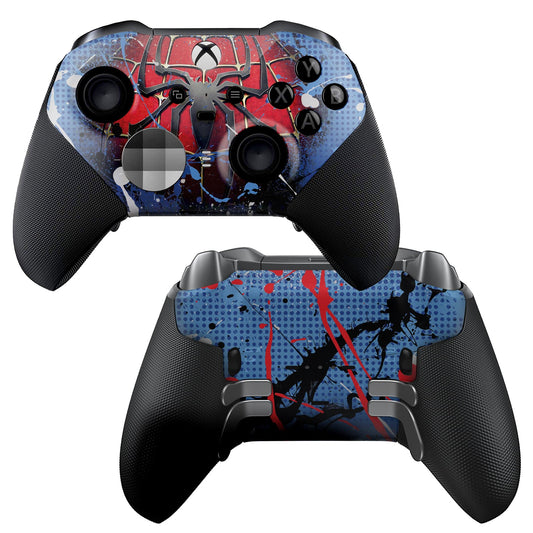Xbox Elite Series 2 controller with red-and-blue spider hydro-dip front and black grips