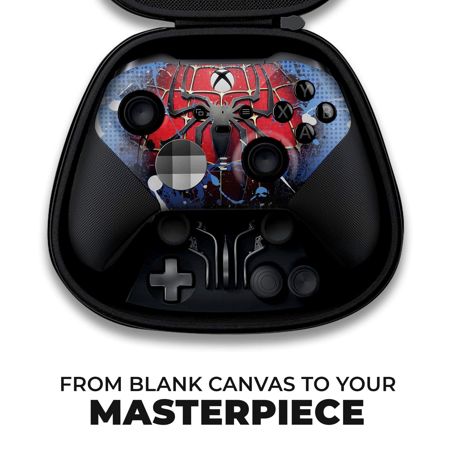 Xbox Elite Series 2 controller case-open view with red spider hydro-dip