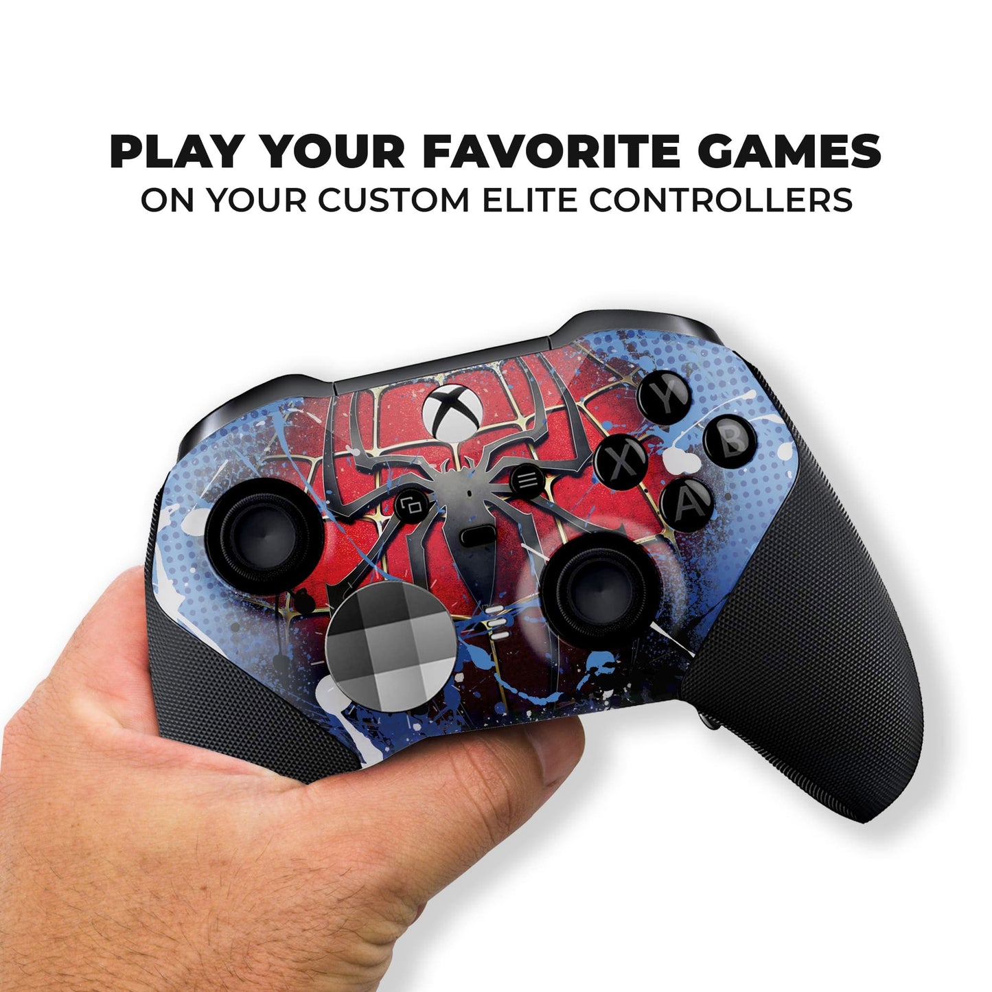 Xbox Elite Series 2 controller with red spider hydro-dip and black textured grips