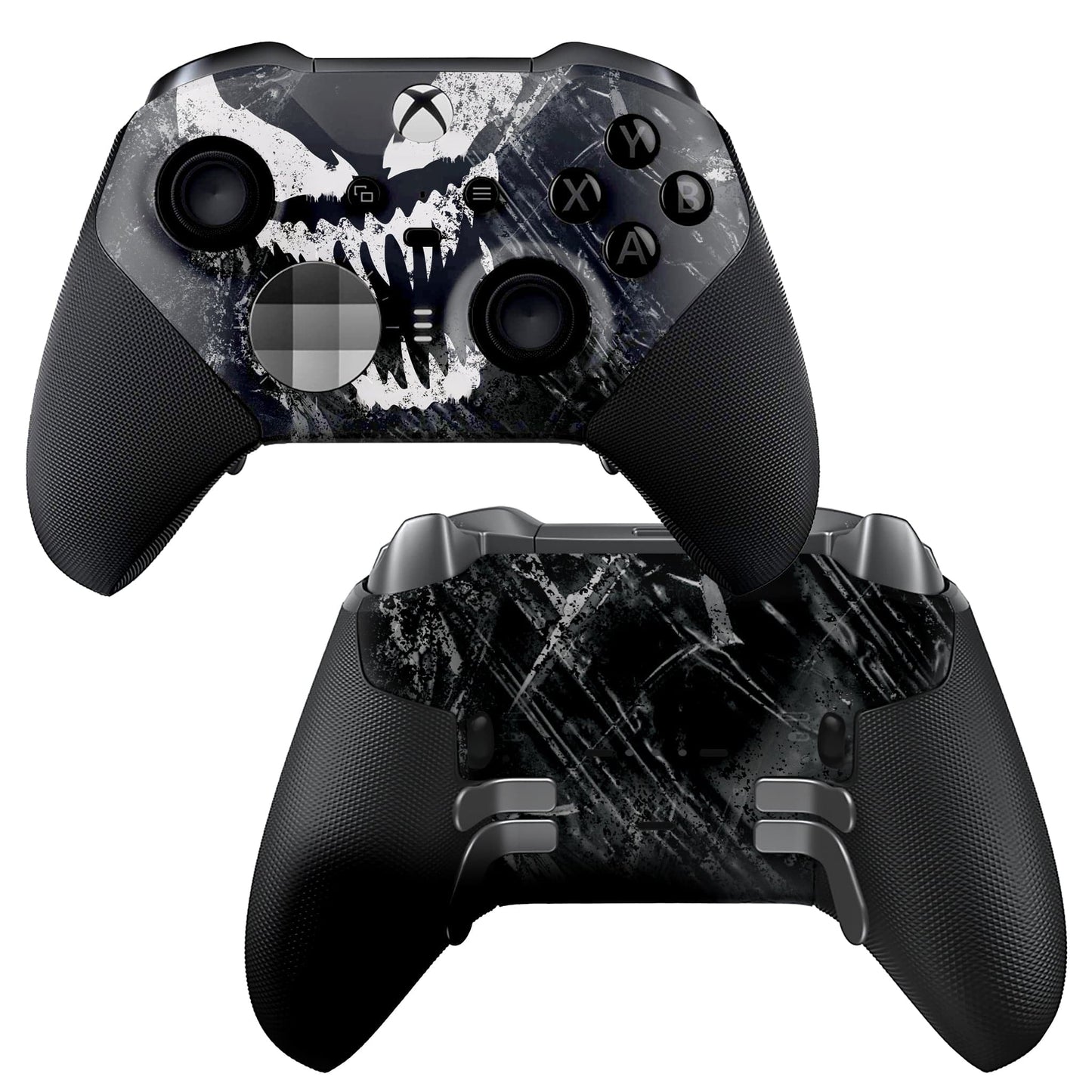Black Xbox Elite Series 2 controller with hydro-dipped skull front and back design