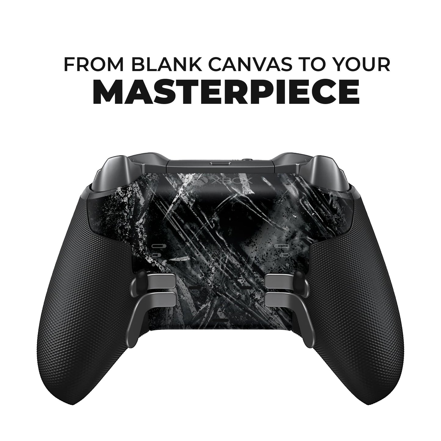 Black Xbox Elite Series 2 controller back with hydro-dipped skull graphic