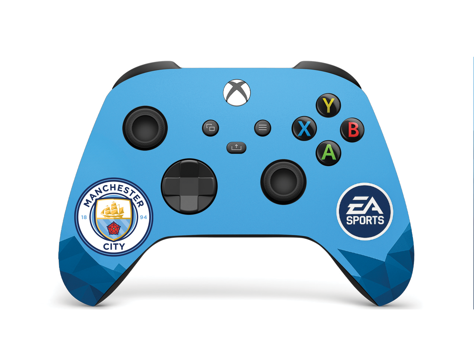 Blue Xbox Series X/S controller with Manchester City crest and EA SPORTS logo