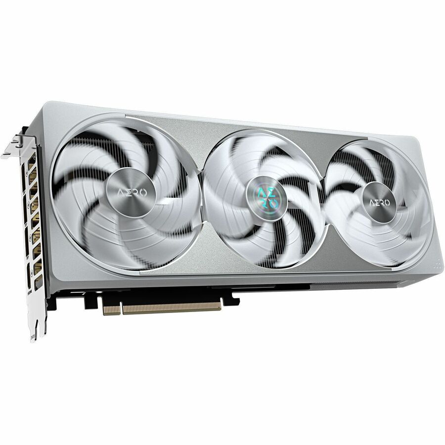 GIGABYTE GeForce RTX 5080 graphics card angled view with three white fans