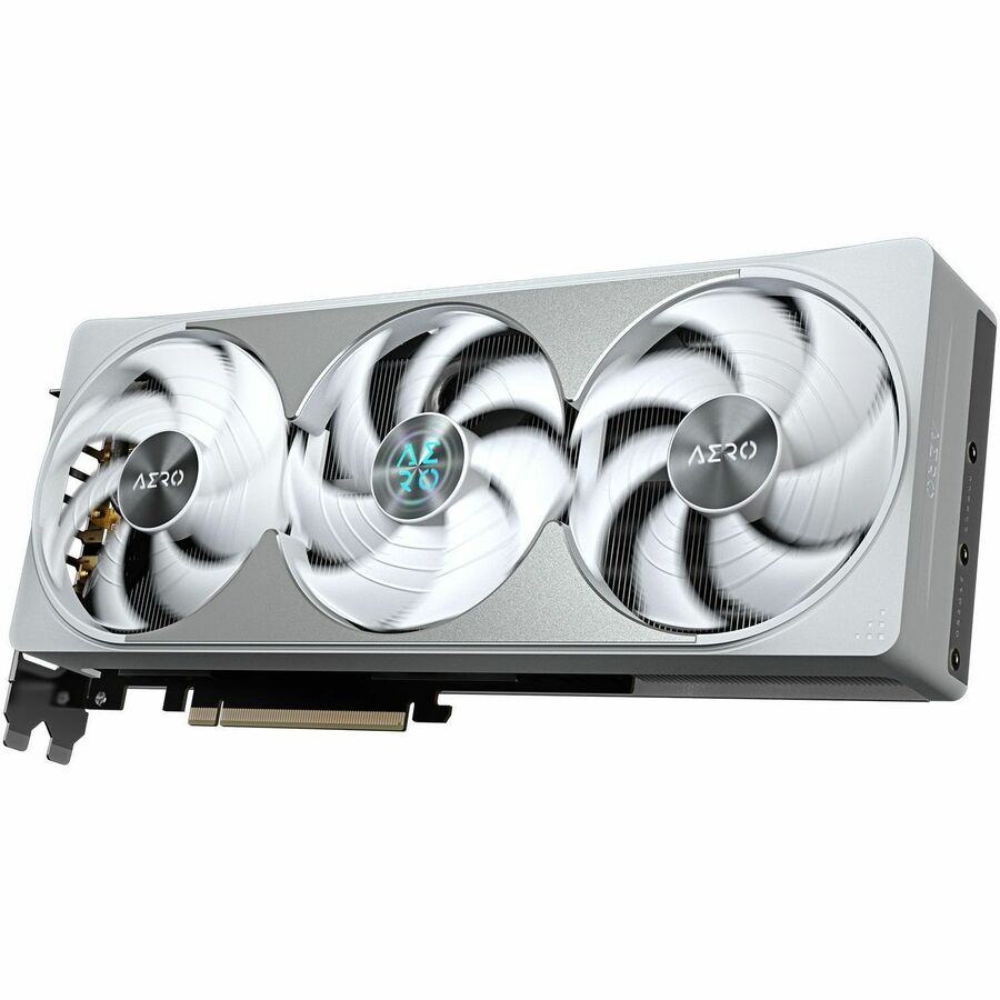 GIGABYTE GeForce RTX 5080 graphics card side view with three cooling fans