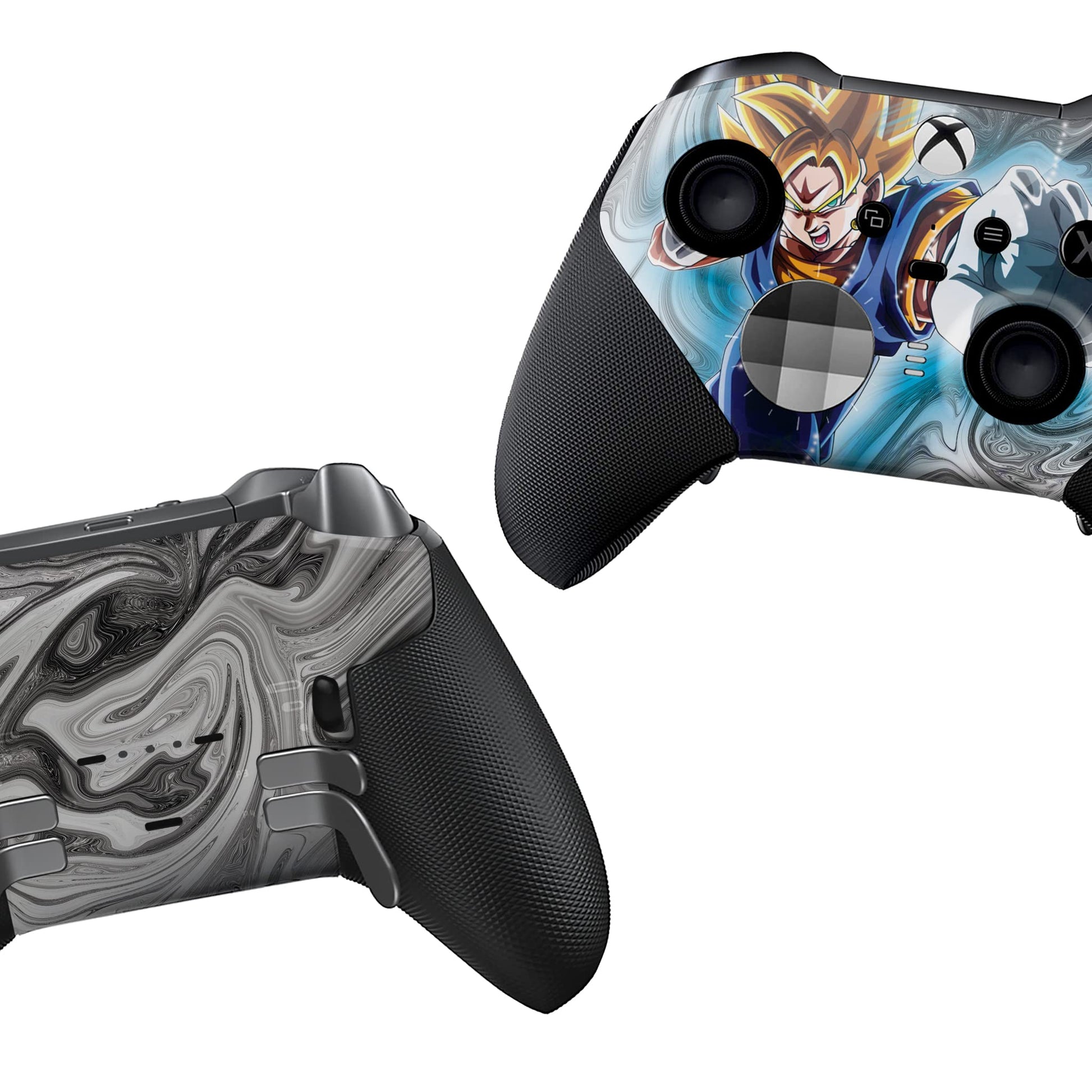 Xbox Elite Series 2 controller front and back in view: blue anime and gray swirl hydro-dip