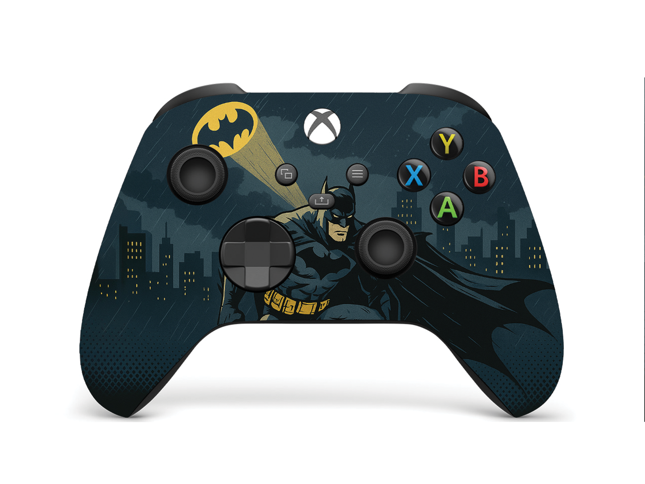 Xbox Series X/S wireless controller with Batman Gotham front graphic and colored buttons