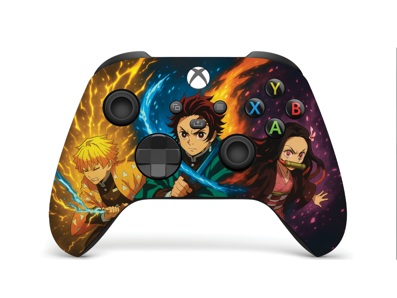 Xbox Series X/S controller with Demon Slayer–style front graphic, ABXY button colors
