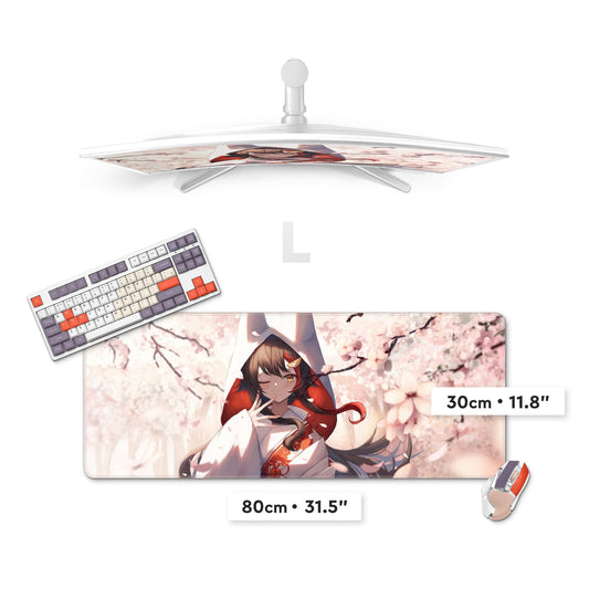 L-shaped gaming deskmat with anime character print, 31.5x11.8 in