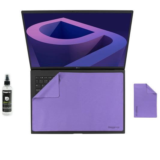 17-inch laptop screen and keyboard protector kit, purple cover, cleaning spray bottle