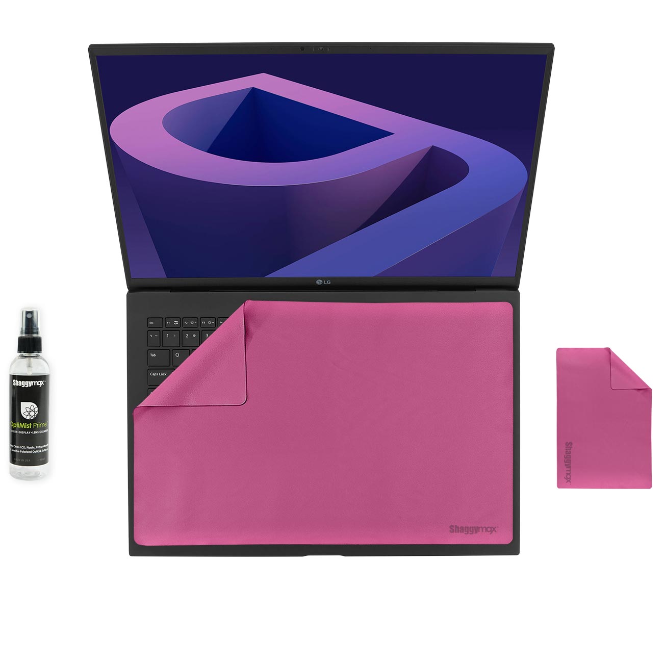 17-inch laptop screen and keyboard protector kit, pink cover, cleaning spray bottle
