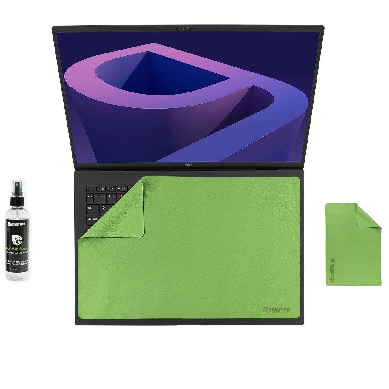 17-inch laptop screen and keyboard protector kit, green cover, cleaning spray bottle