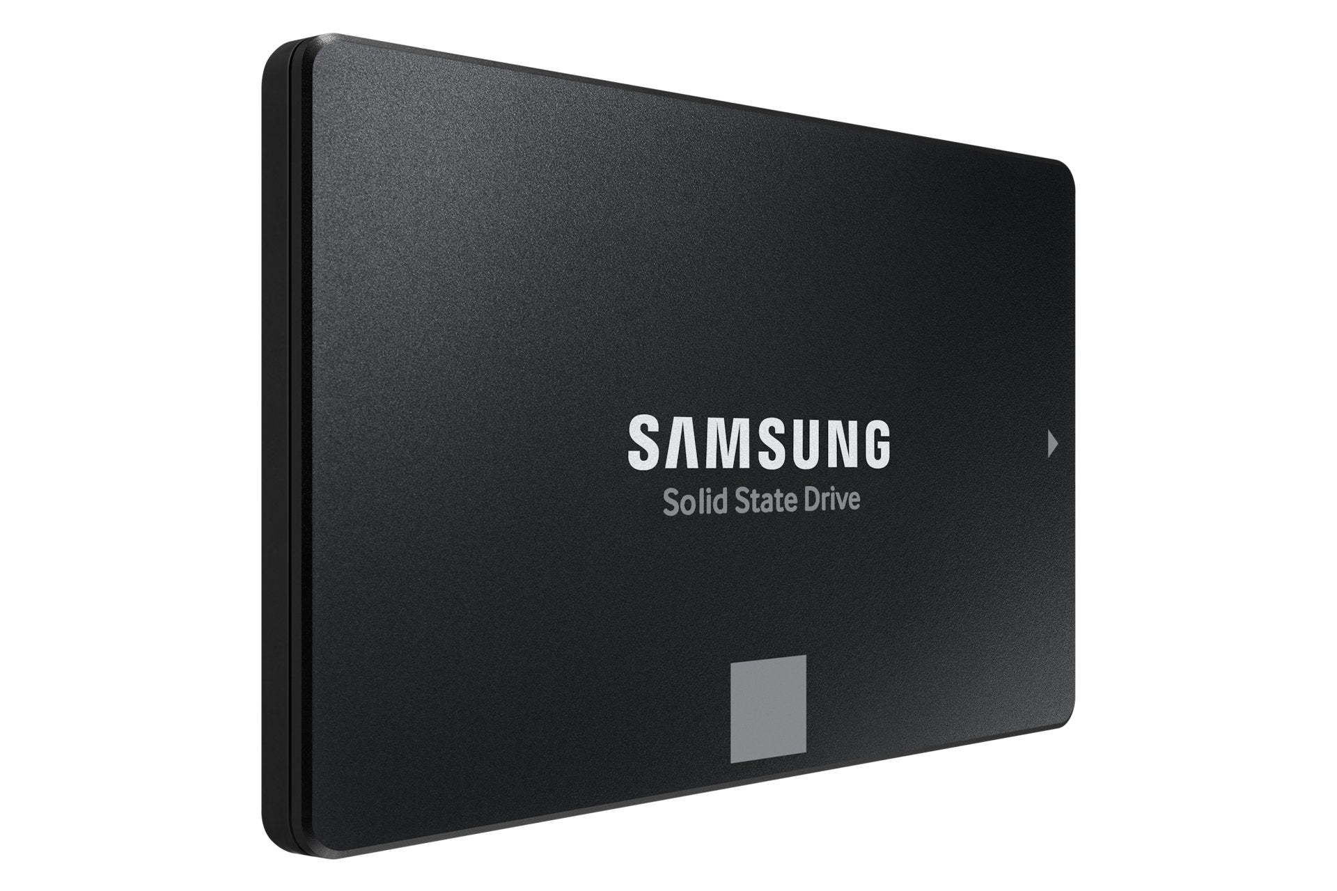 2.5-inch SATA SSD with SAMSUNG logo on side face, right edge ports visible