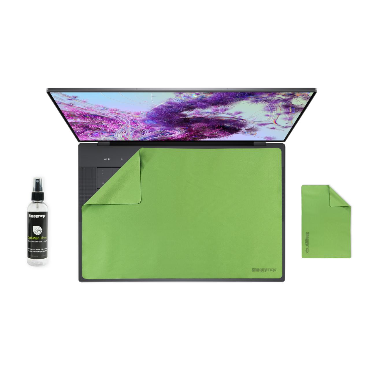 16-inch laptop screen protector kit with green microfiber cover and cleaning spray