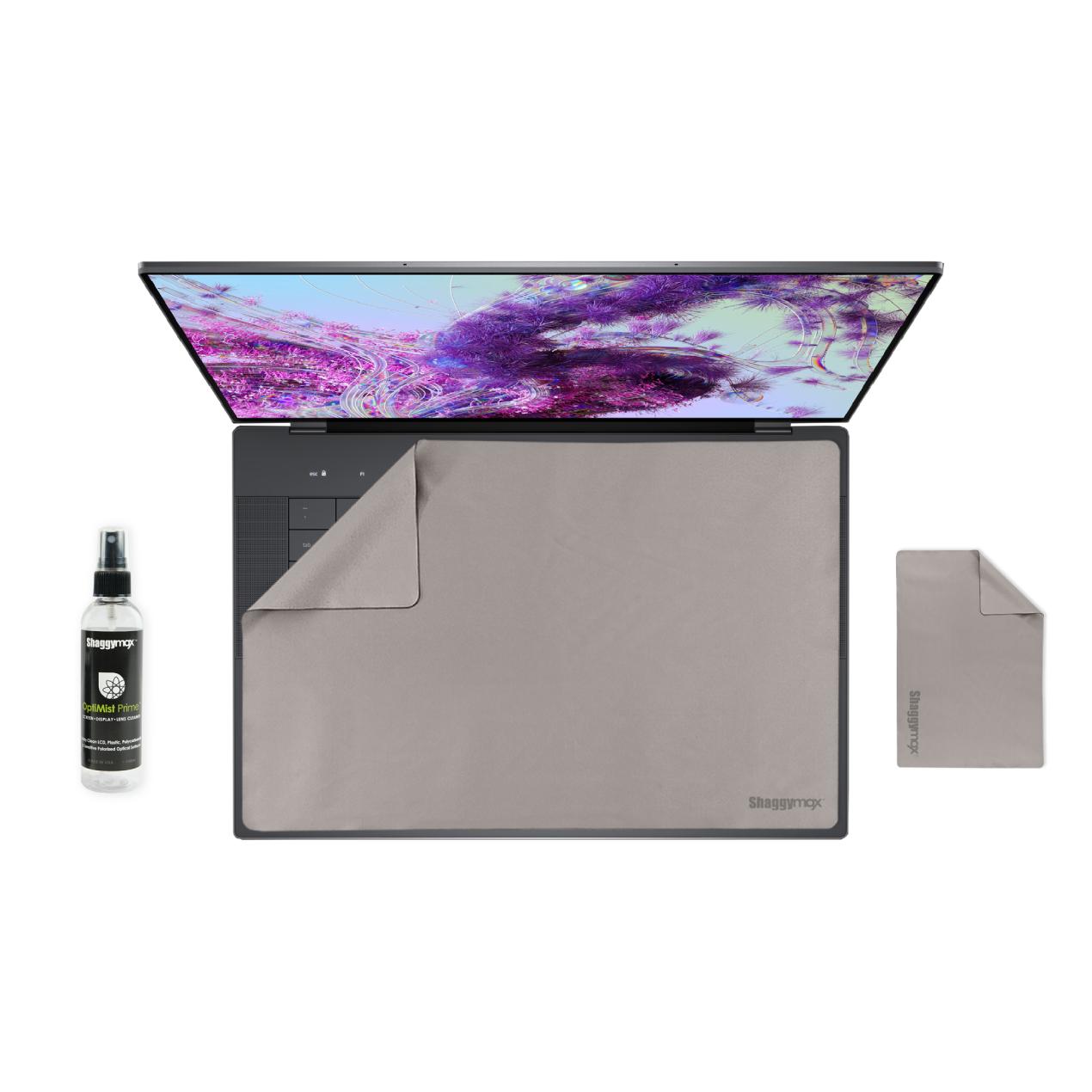 16-inch laptop screen protector kit with gray microfiber cover and cleaning spray