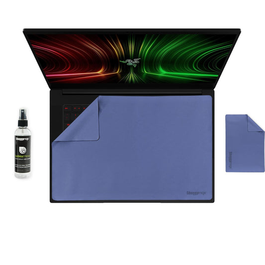 Laptop keyboard cover and screen protector set, blue with cleaning spray and cloth