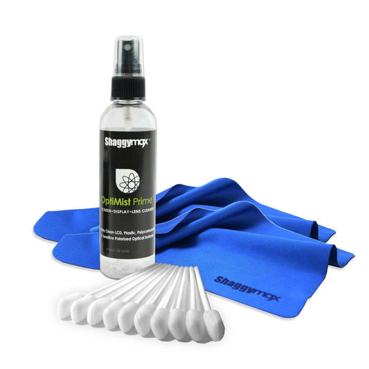 Laptop and screen cleaning kit with spray bottle, blue microfiber cloth, and brushes