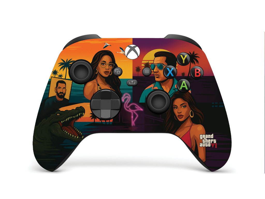 Xbox Series X/S controller front shell, colorful GTA-style artwork with characters