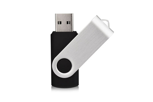 USB 3.1 flash drive with swivel cap, black housing and silver metal body
