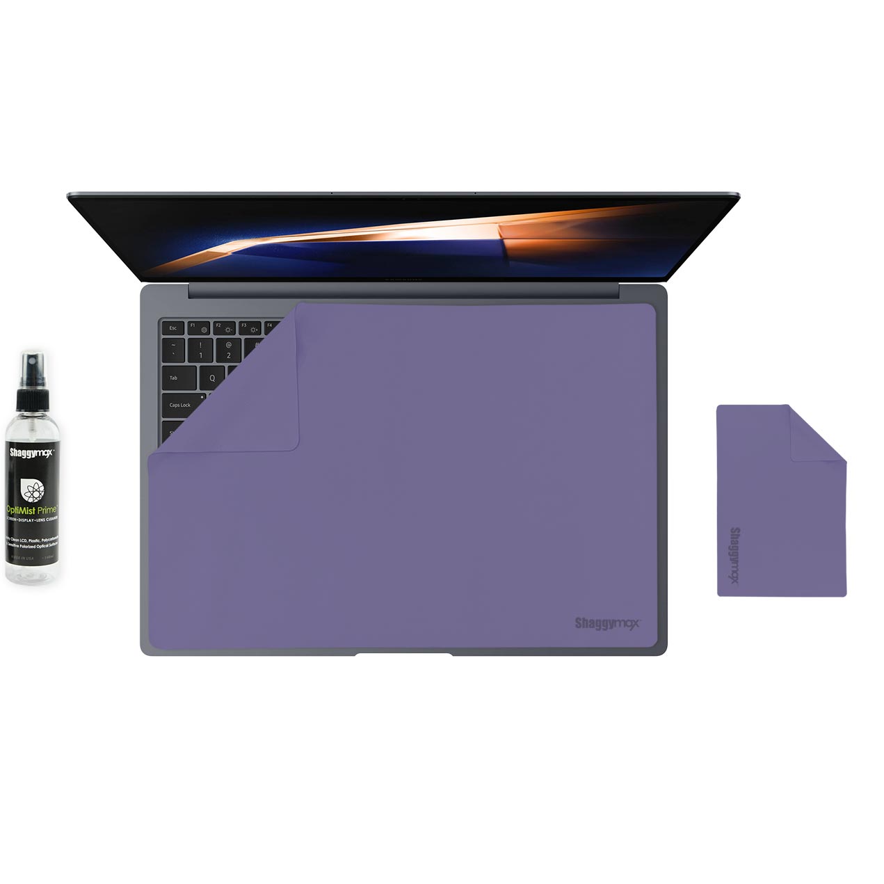 Laptop screen protector and keyboard cover kit with cleaning spray, purple