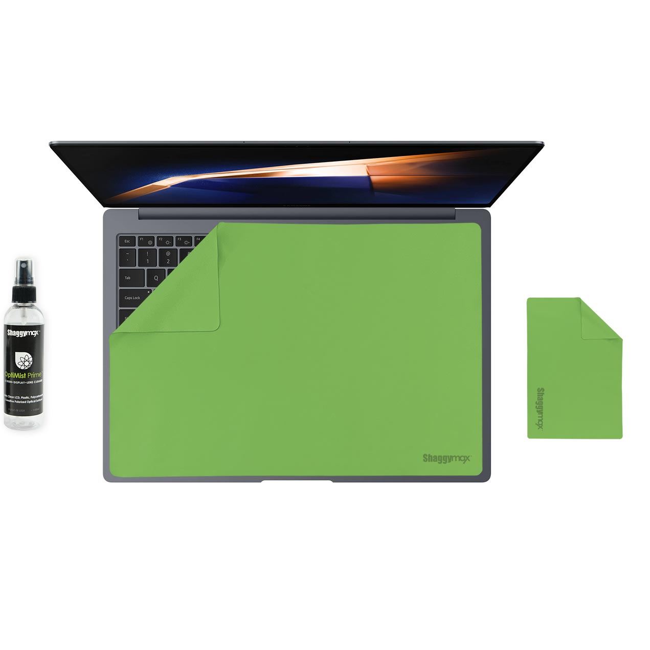 Laptop screen protector and keyboard cover kit with cleaning spray, green