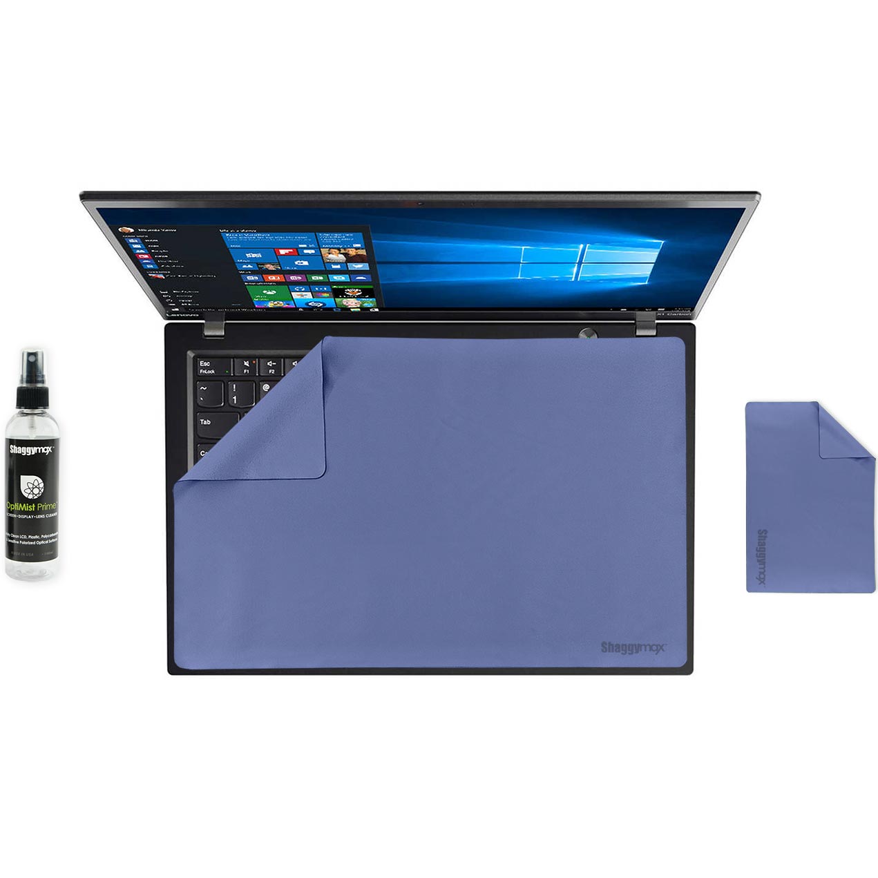 Laptop screen protector and keyboard cover set, blue microfiber sheet with spray bottle