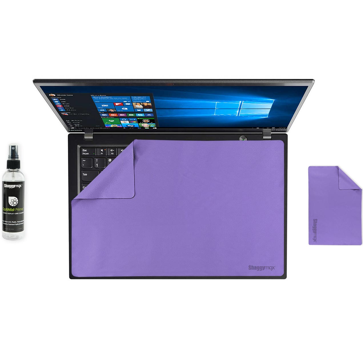 Laptop screen protector and keyboard cover set, purple microfiber sheet with spray bottle