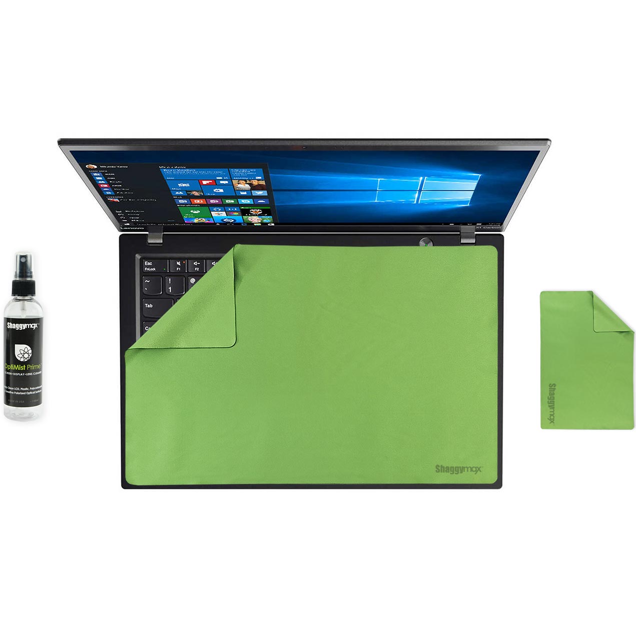 Laptop screen protector and keyboard cover set, green microfiber sheet with spray bottle