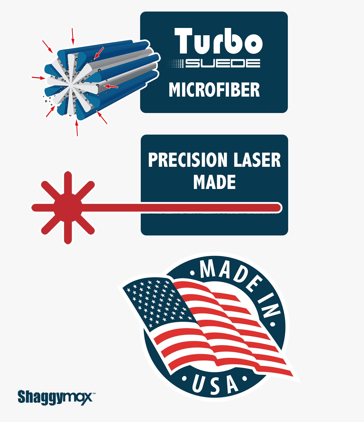 Turbo Suede microfiber precision laser made in USA badge