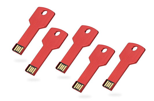 Key-style USB 2.0 flash drives, red metal key shape with exposed gold USB contacts