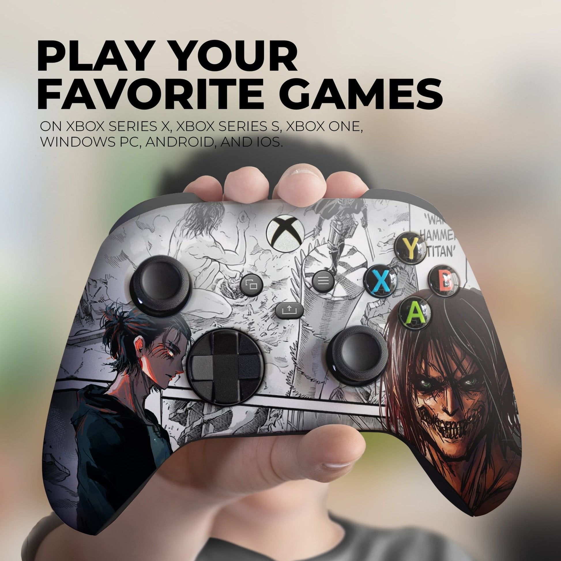 Xbox Series X/S controller with anime artwork, black thumbsticks and shoulder buttons
