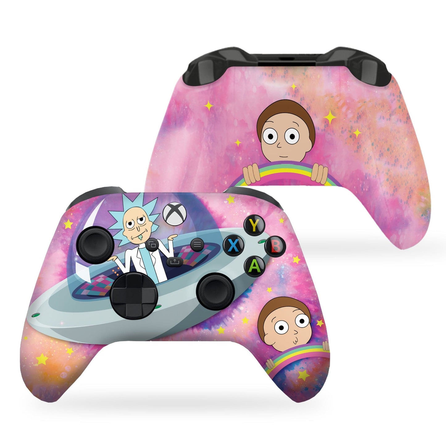 Xbox Series X/S gaming controller showing top and back shell with character art print