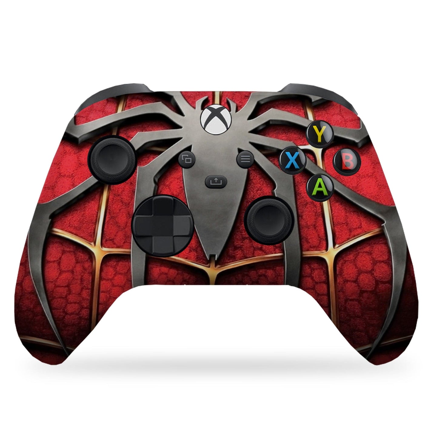 Red Spider-themed Xbox Series X/S controller with dual-tone grips and A/B/X/Y face buttons