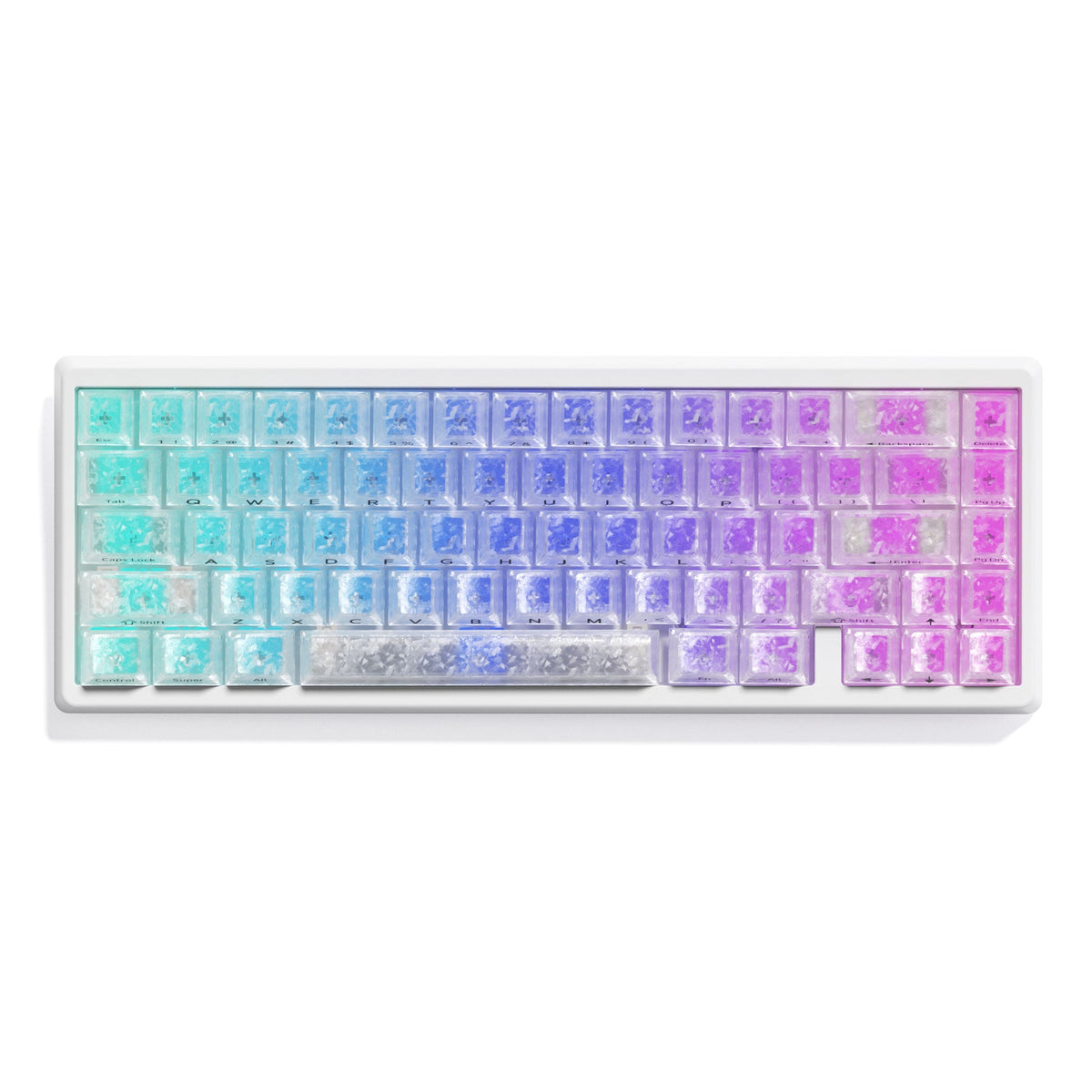 Mechanical keyboard with white case, RGB backlit keys in blue-to-pink gradient