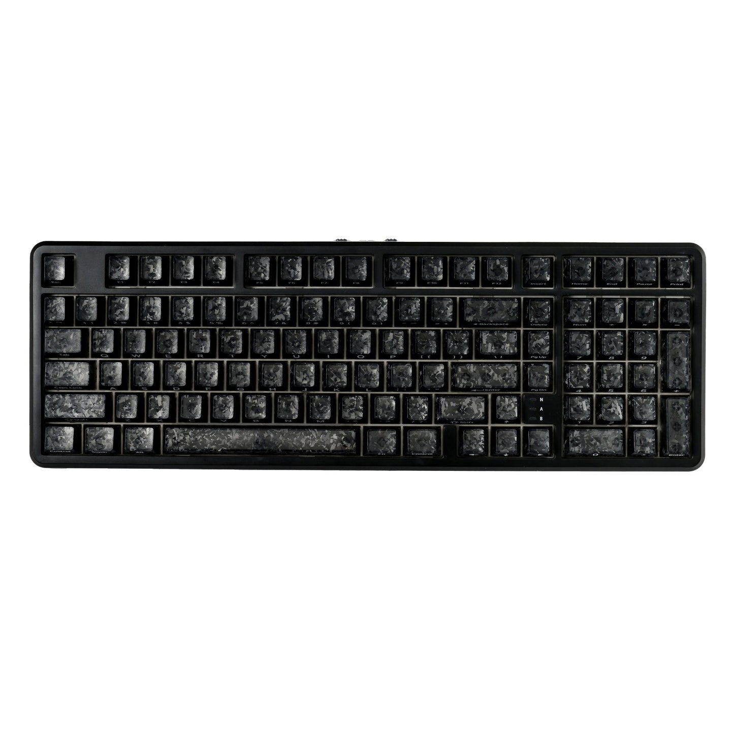 Wireless mechanical keyboard with dark keycaps and black case, backlighting off