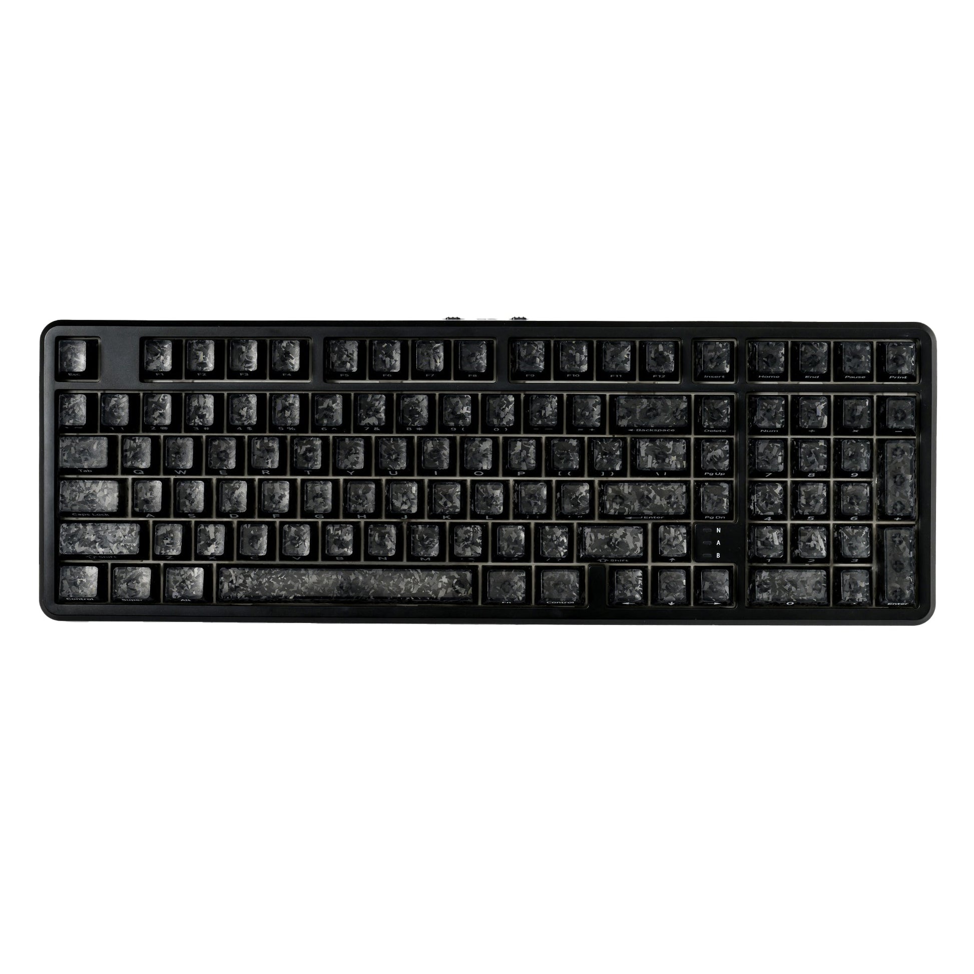 Wireless mechanical keyboard with dark keycaps and black case, backlighting off