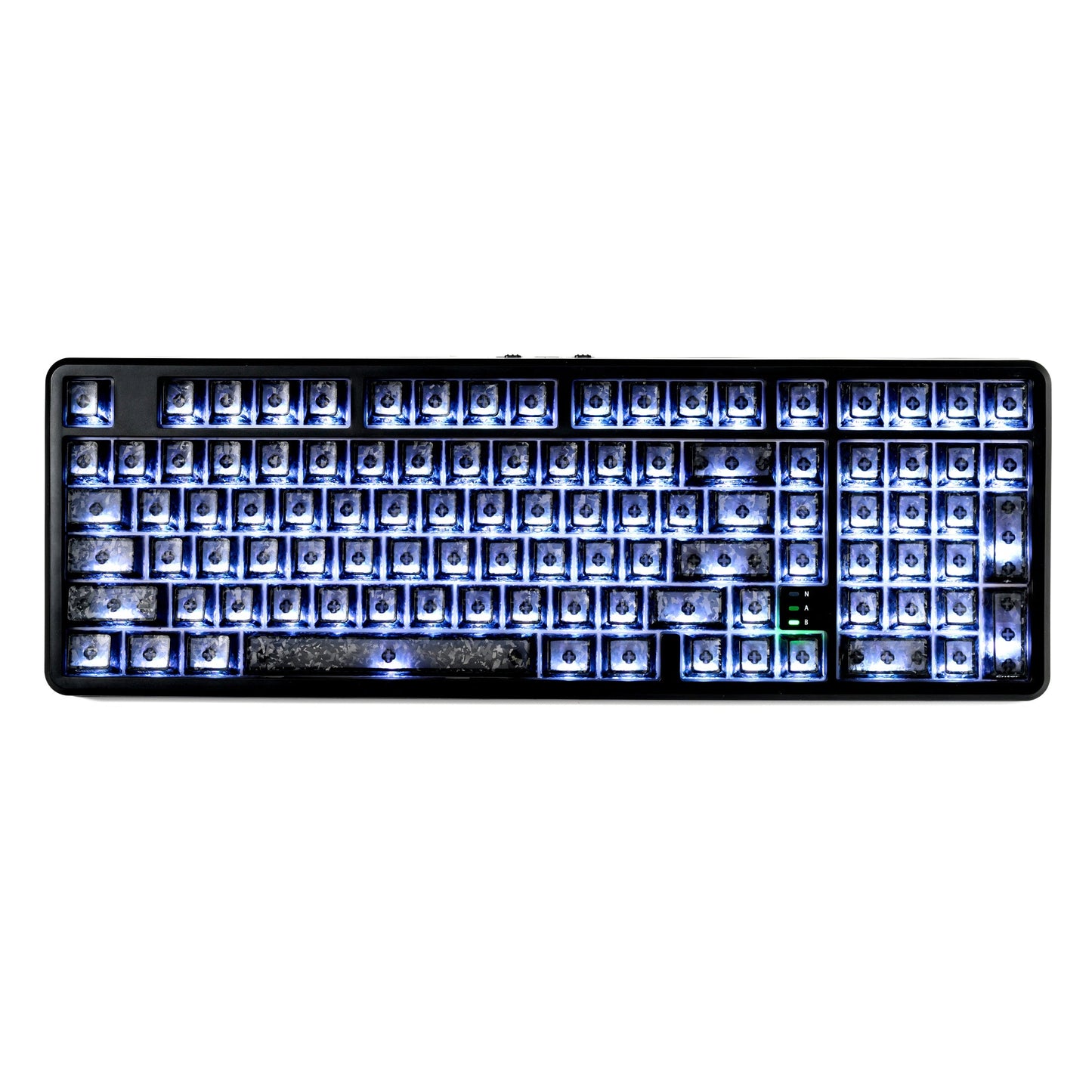 Wireless RGB mechanical keyboard with blue backlit keycaps on black case