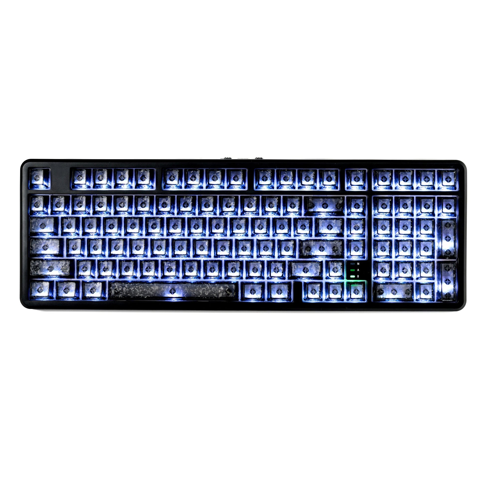 Wireless RGB mechanical keyboard with blue backlit keycaps on black case