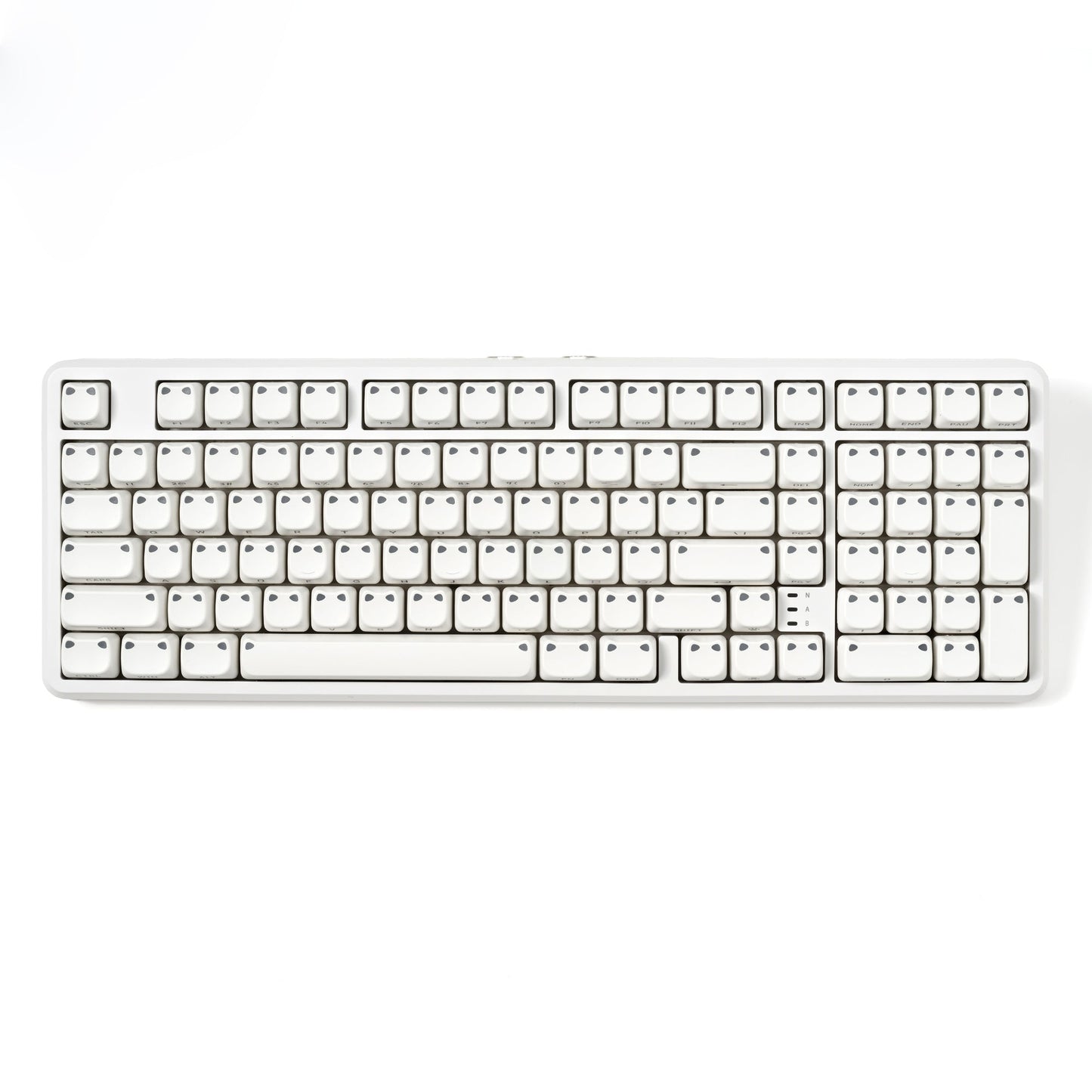 White wireless 96% mechanical keyboard with white keycaps and dark legends