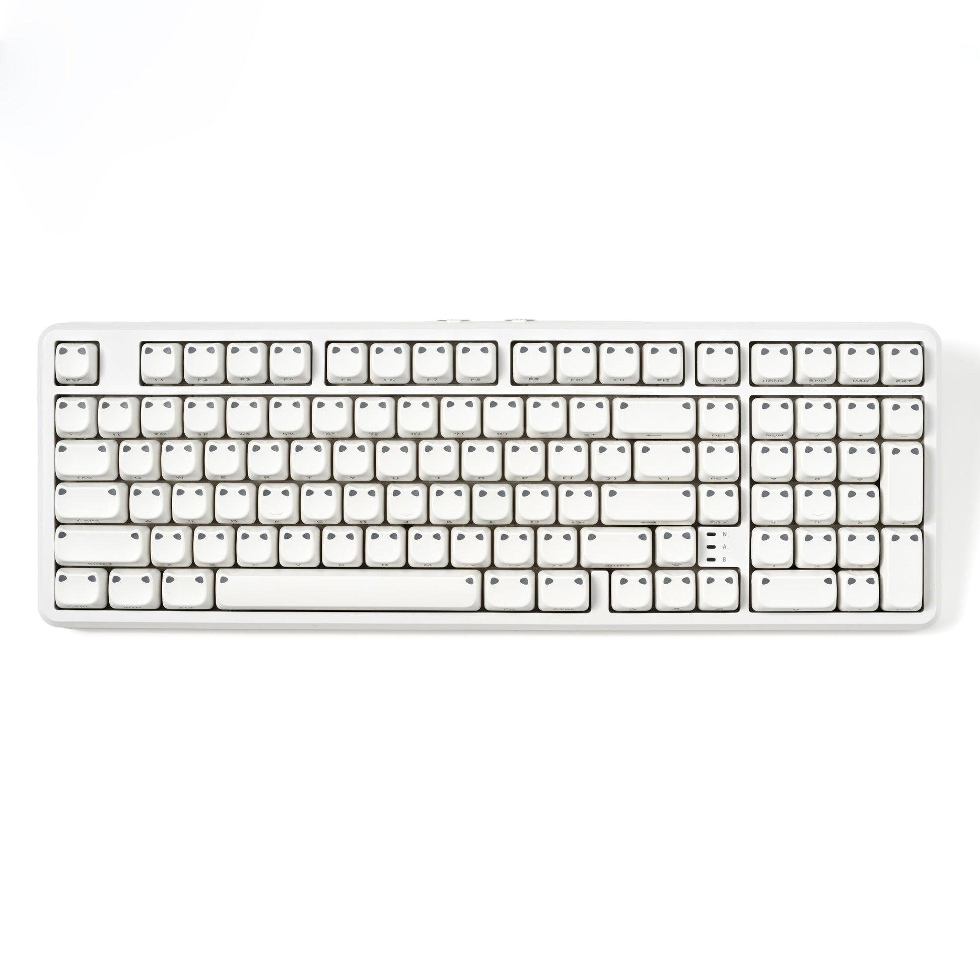 White wireless 96% mechanical keyboard with white keycaps and dark legends